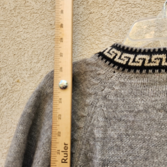 HANDMADE Women's Sweater Large Lagenlook Gray Black Wool Alpaca Knit Tunic - Picture 6 of 7